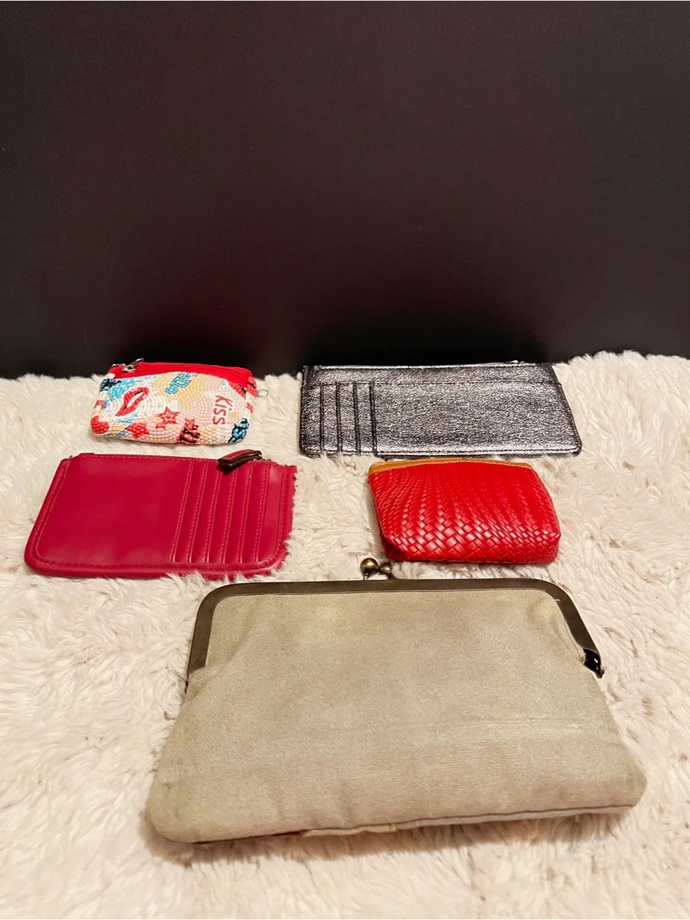Bundle of various bags. Wallets, change purses